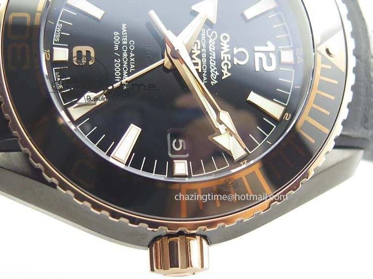 0427 Planet Ocean 45mm GMT DLC RG JHF Best Edition Black Dial On Leather Strap A Soft 8193
